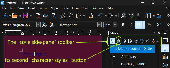No &lsquo;Internet Link&rsquo; character style present to set hyperlink color 