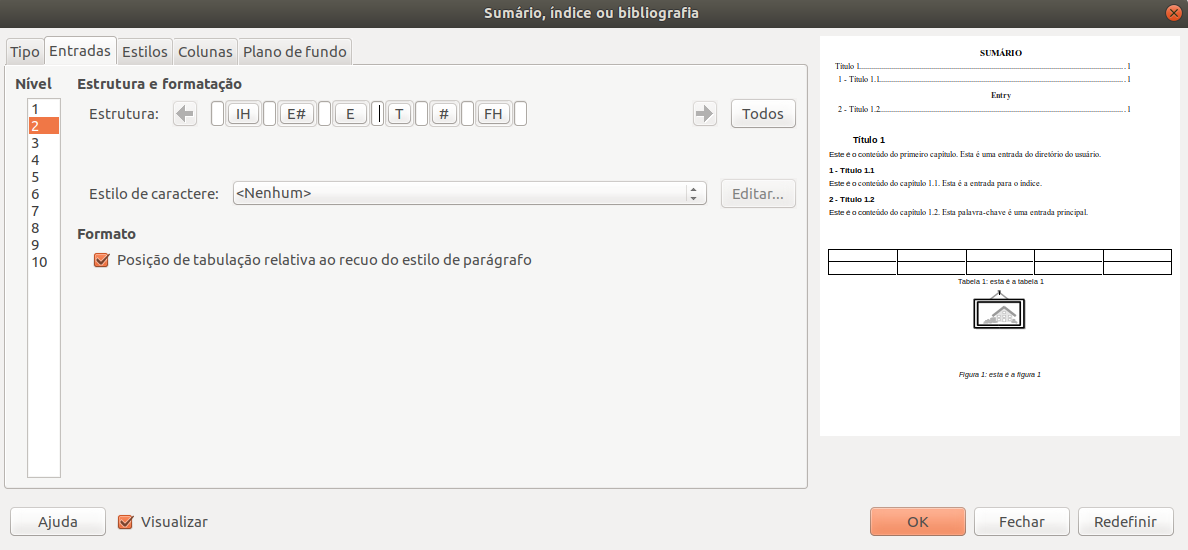 Itens não aparecem na edição do sumário - Português do Brasil - Ask  LibreOffice