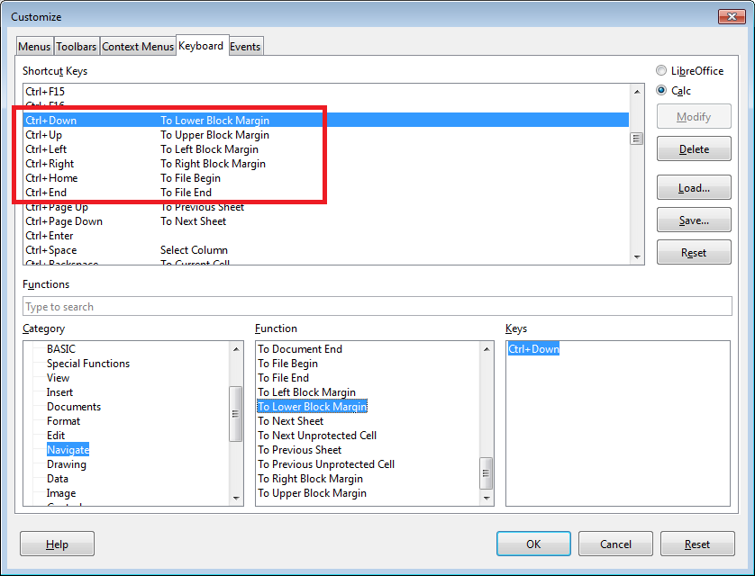 How can I move my cursor to the end of a row or column of data