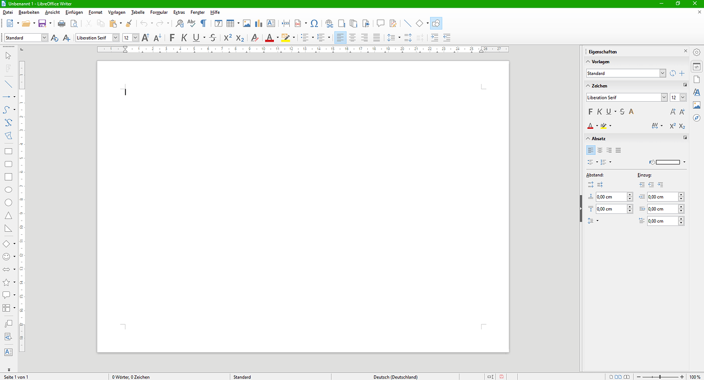 Querformat sichtbar einstellen deutsch ask libreoffice