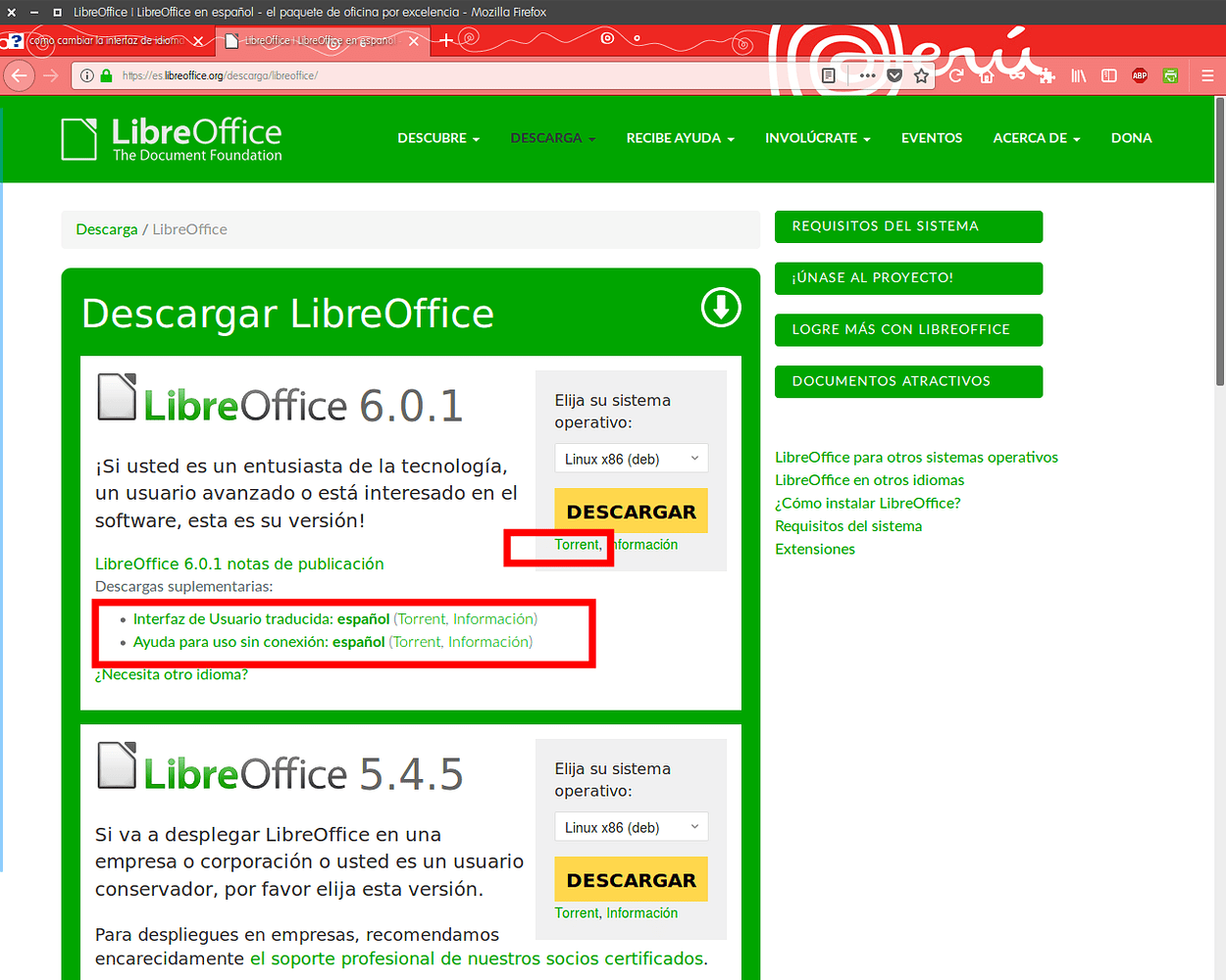 como cambiar la interfaz de idioma para libreoffice 6 en ubuntu o