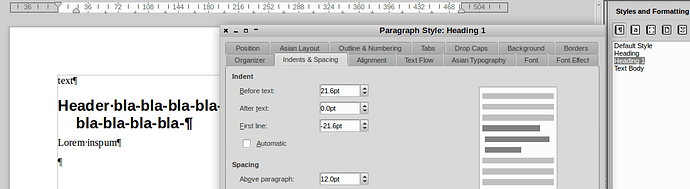 edit indents and spacing