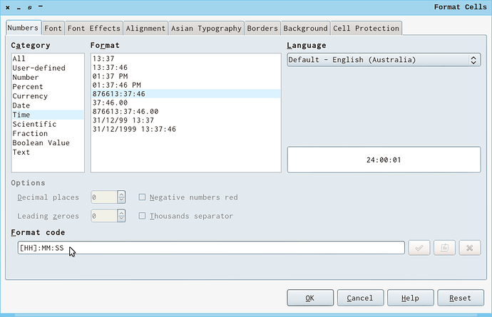 format cell dialog