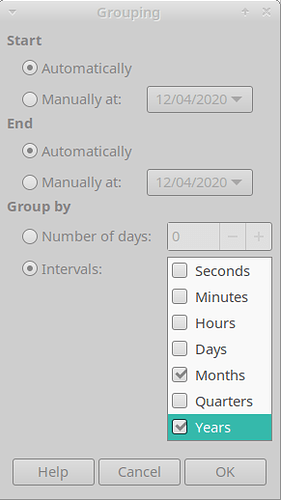 Pivot Table Grouping settings