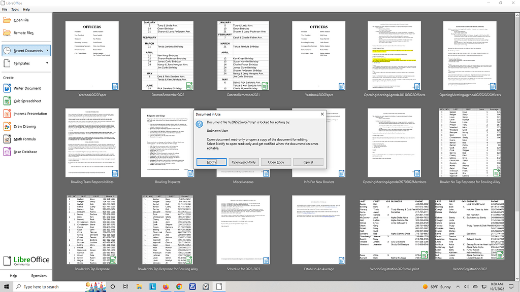 Error message opening writer doc with link to spreadsheet english