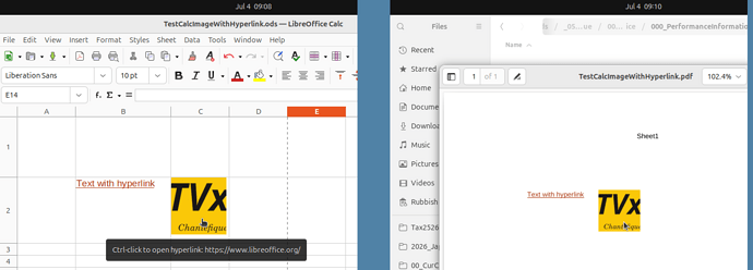 Screenshots of hyperlink behaviour