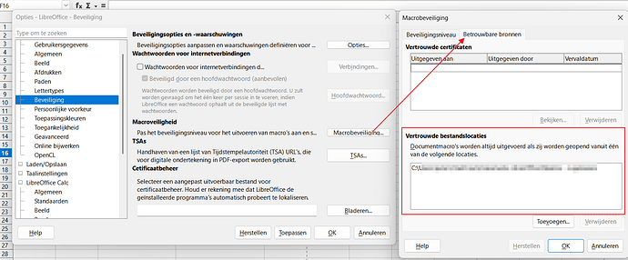Extra - Opties - LibreOffice - Beveiliging