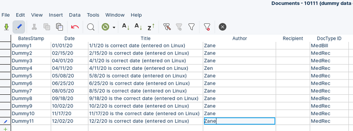 Linux dummy data screenshot