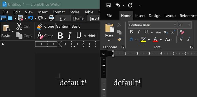 Google Gentium Pro font Superscript MS Word vs LibreOffice Writer 20240712