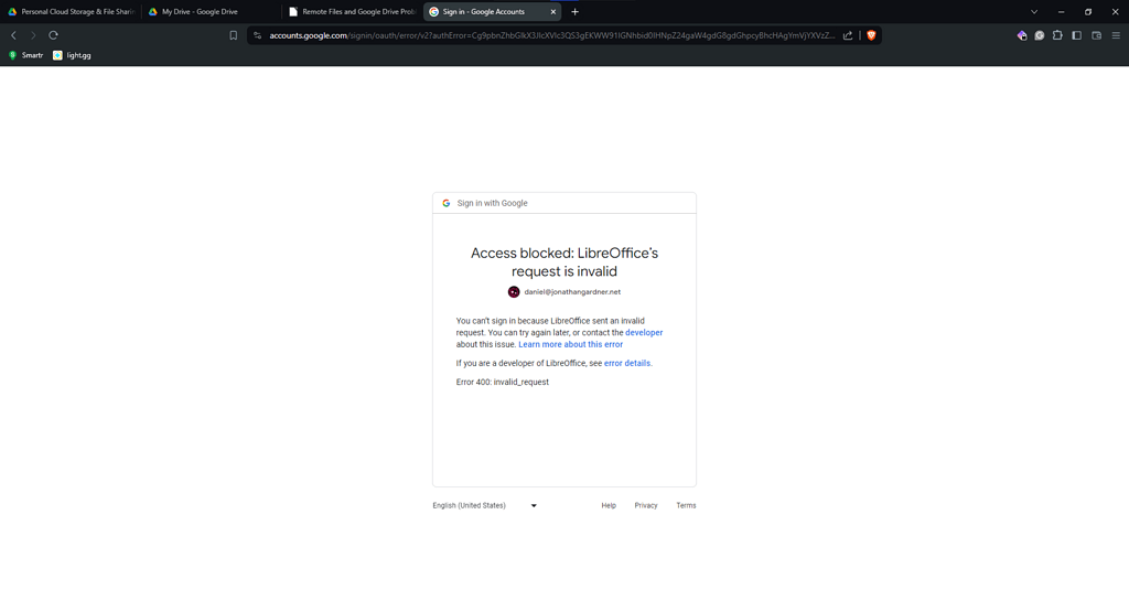 I can t use google drive with libreoffice 24 3 2 english ask