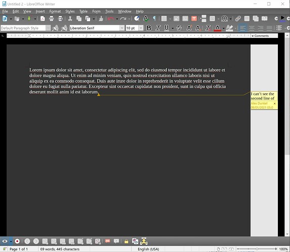 LibreOffice comment problem