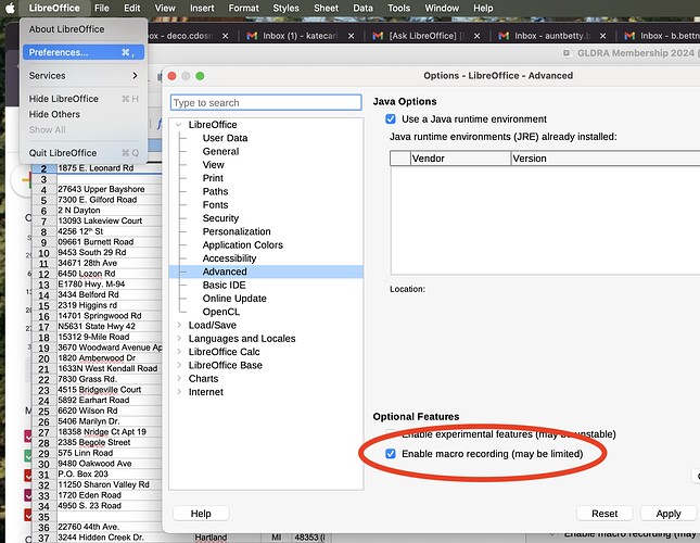 LibreOffice Mac-Record Macro settings