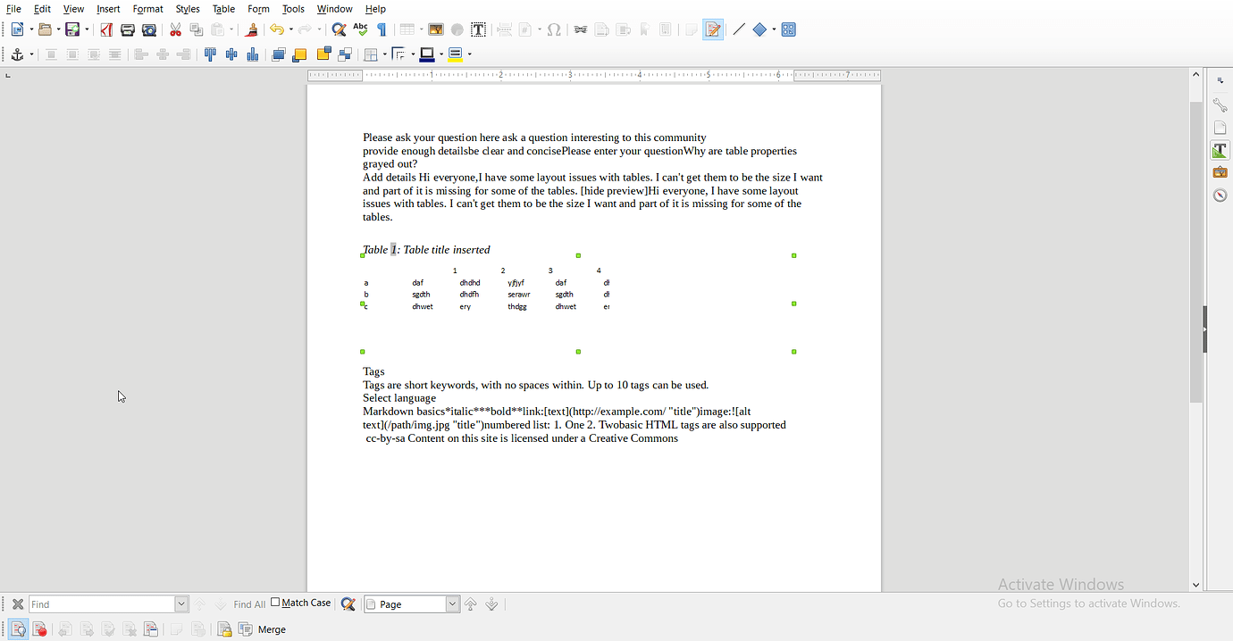 Why are my table options grayed out? English Ask LibreOffice