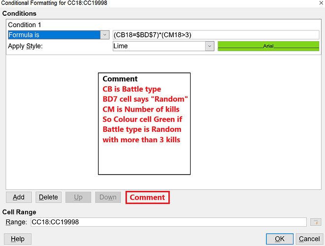 Add Comments to Calc Conditions