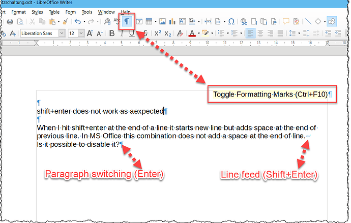 Shift enter Does Not Work As Expected English Ask LibreOffice