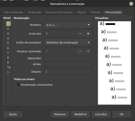 Marcadores e numeração