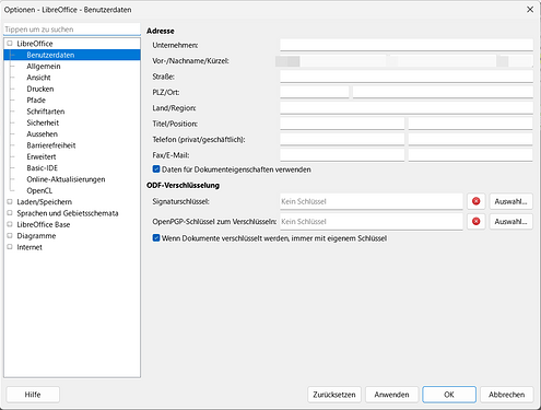 Optionen der Startseite