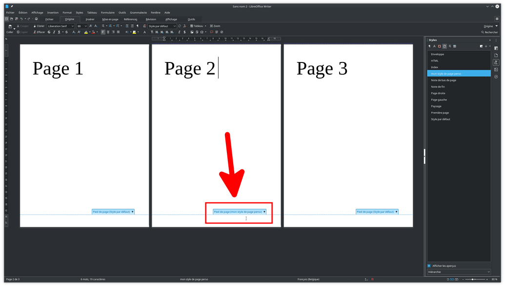 Pied de page/note de base de page différent/e pour une seule page