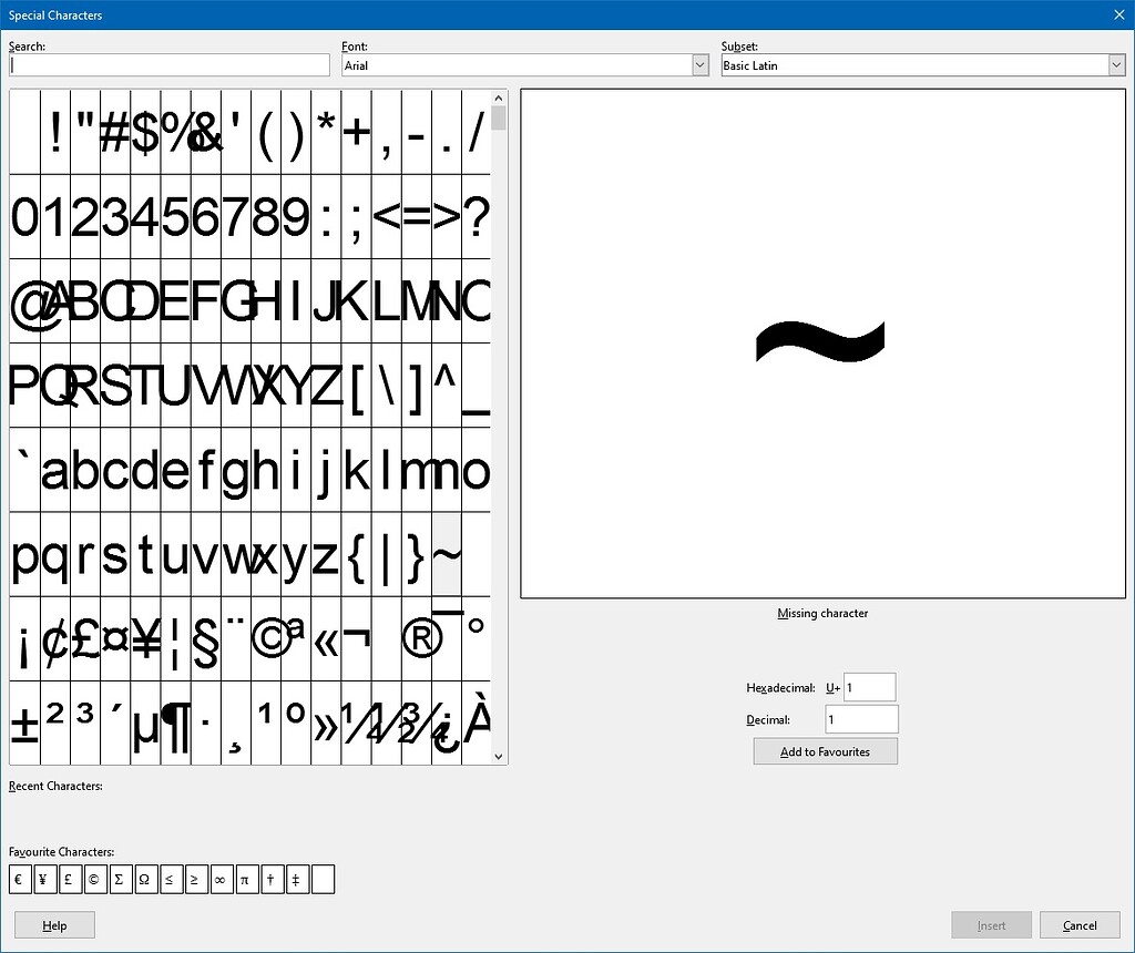 Special Character Window English Ask LibreOffice