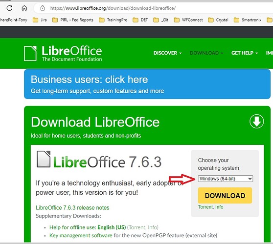 64 bit download of LibreOffice