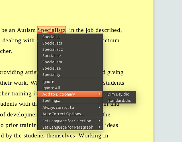 Add to Dictionary - LibreOffice Writer
