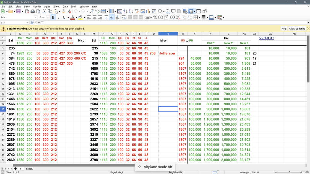 Message Automatic update of external links has been disabled English