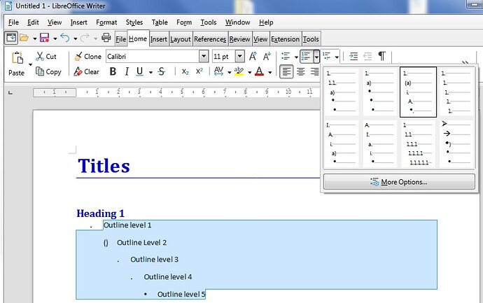 LO Writer 7.2 Outline numbering select