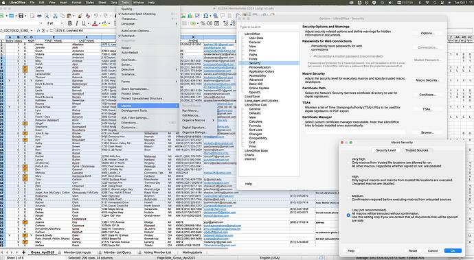 LibreOffice all Macro settings