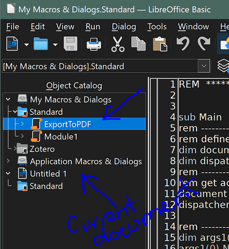 libreoffice macros current document vs application 20240728