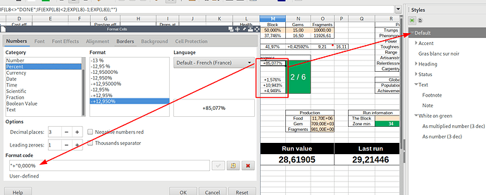 Screenshot of the cells and their formatting as +12.345%