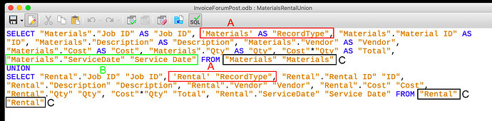 MaterialsRentalUnion SQL Query Command