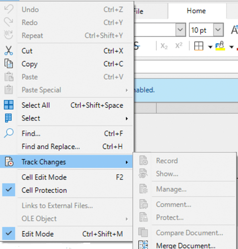 LO Track Changes Menu
