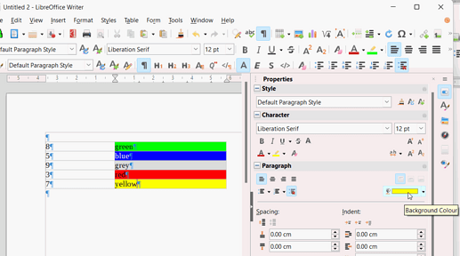 TableParagraphColour