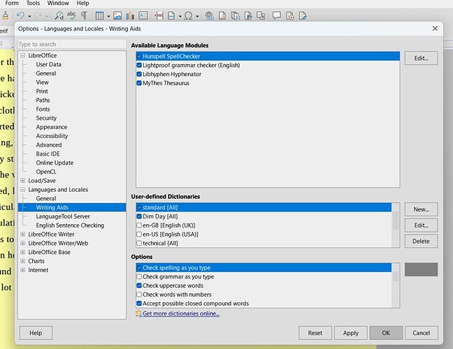 Add to Dictionary - User Defined dictionary in Writing Aids, selected, but does not appear in drop-down of document
