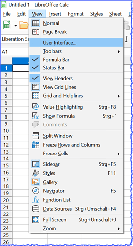 Calc - Symbolleisten - User Interface