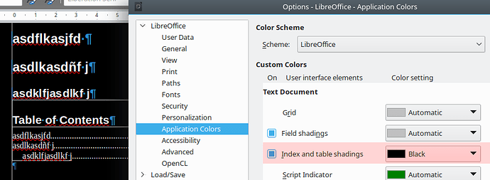 Index and table shading