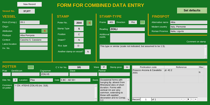 data entry form