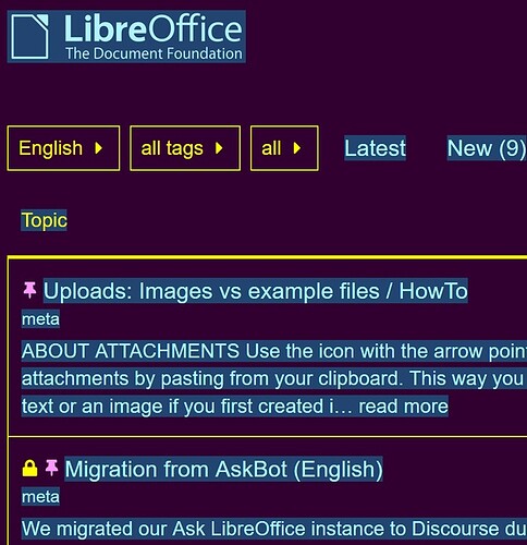 JPG▼➜手順３Ctrl＋Aで反転 英語の状態 LibreOfficeのコミュニティのホーム画面