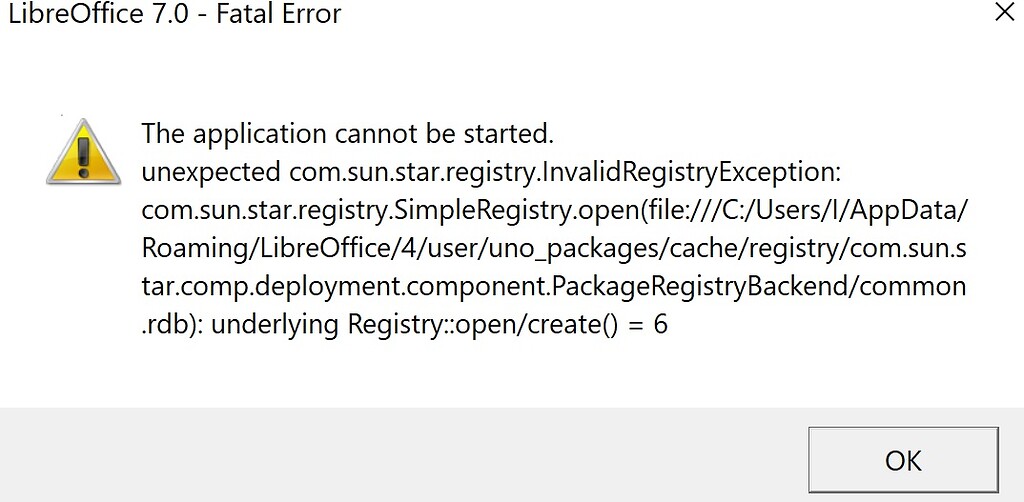 LibreOffice: CorruptedConfigurationException Exception Reference