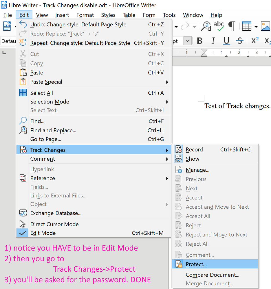 disable track changes English Ask LibreOffice