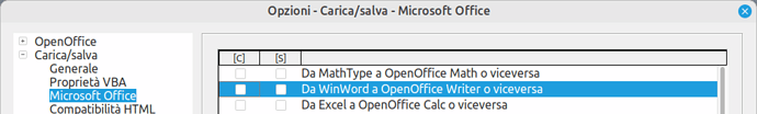 Opzioni OpenOffice