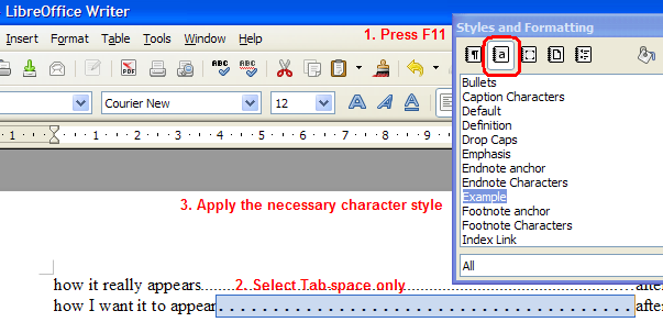 tab-fill-character-spacing-english-ask-libreoffice