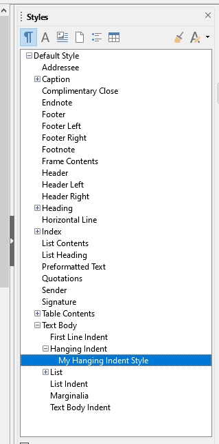 how to do a hanging indent on libre office writer