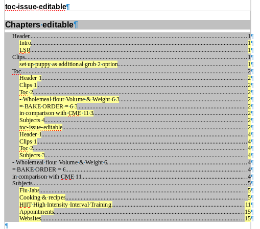 2nd ToC including indexing of the first ToC