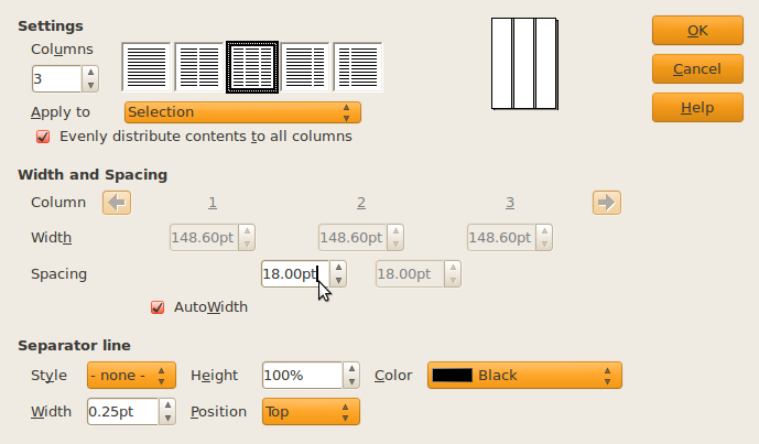 Columns dialog