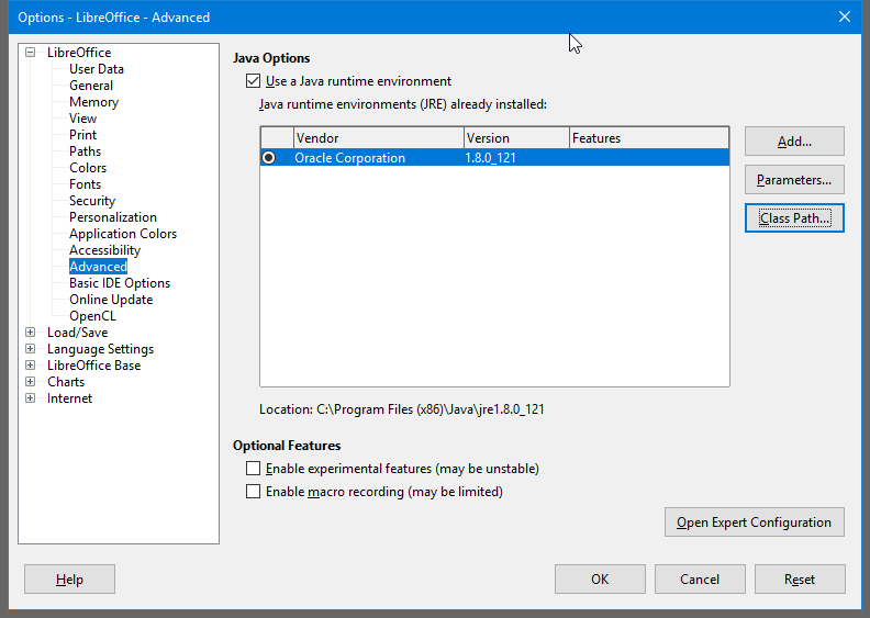 java runtime environment mac libreoffice