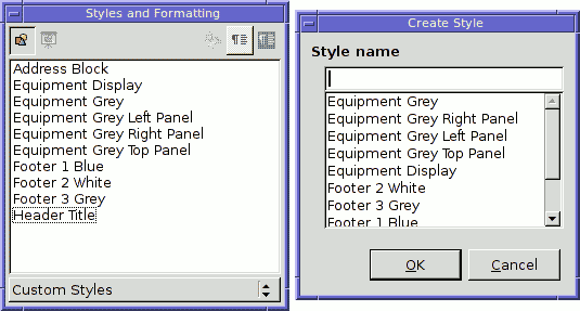 Styles and Formatting dialogue, and the window that pops up