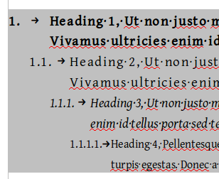 ToC indentation display