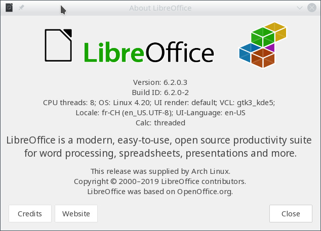 LibreOffice 6.2.0 About