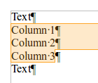 select text to be in columns